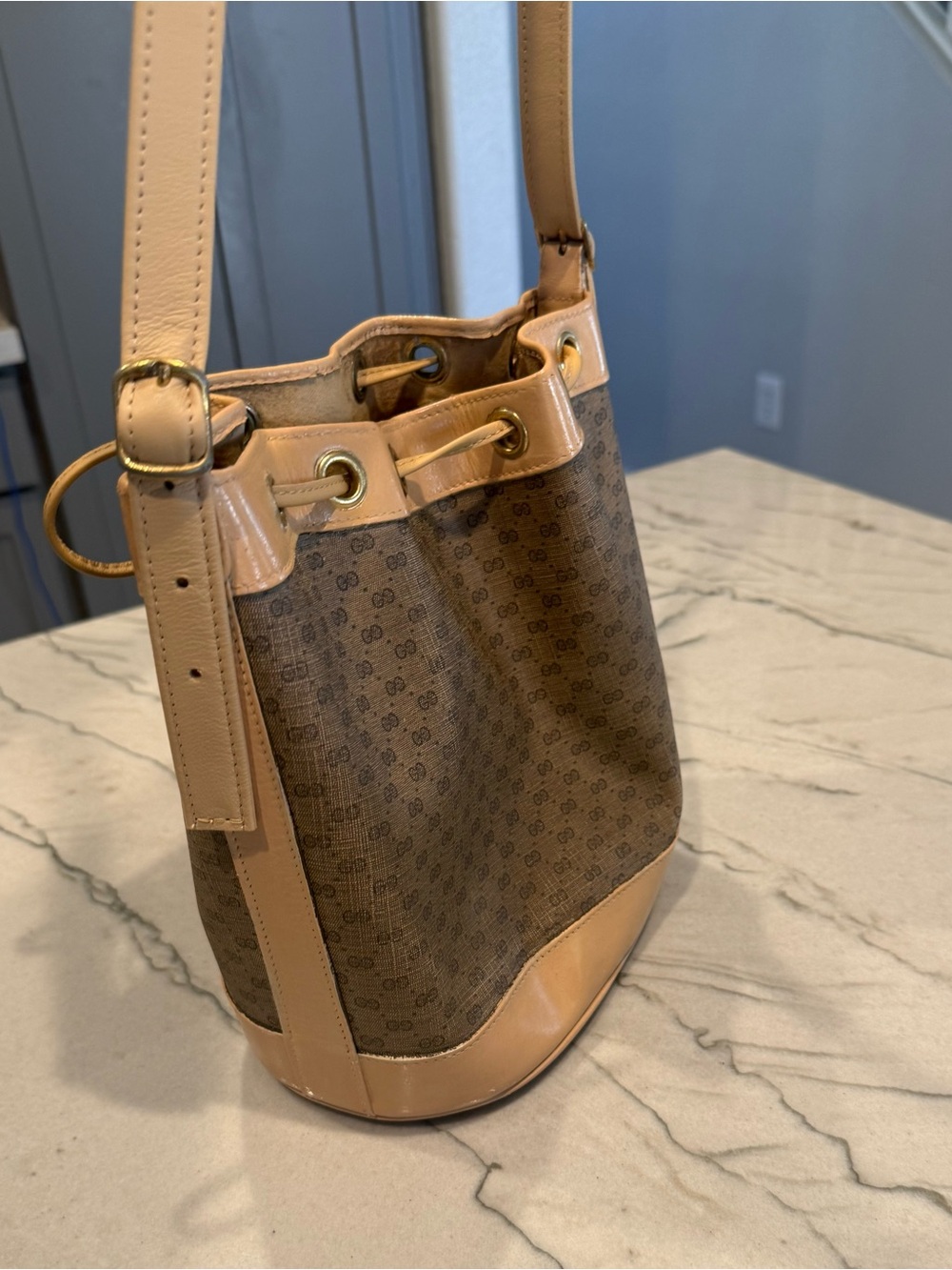 Vintage Gucci Micro GG Monogram Bucket Bag Repainted + New Strap & Drawstring - Picture 5 of 16